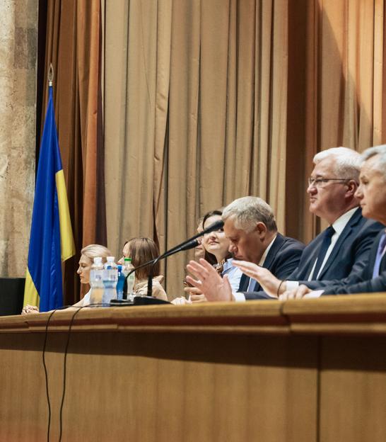 Андрій Сибіга та Валерій Копійка під час зустрічі зі студентами КНУ