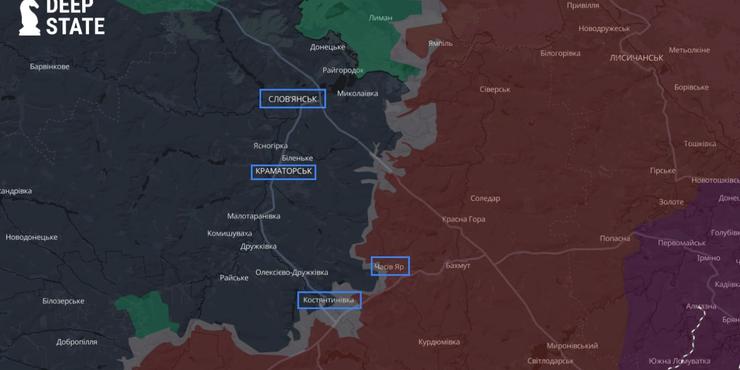 РФ готує Слов’янсько-Краматорську кампанію та намагається прорватися в Костянтинівку, - DeepState Карта військовий дій